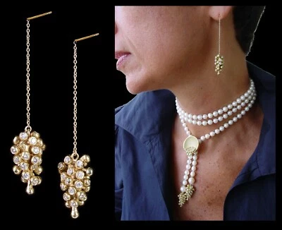 NEW: Grapes Drop Earring, Sterling Silver & Diamonds. Wine, Celebration, Love - Image 1 of 4