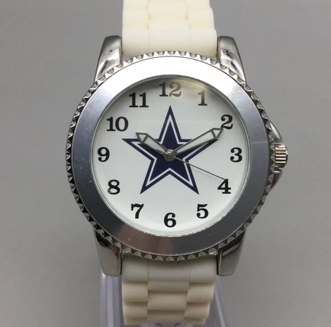 Game Time Dallas Cowboys NFL Watch Unisex Silver Tone Silicone Band New Battery Cover