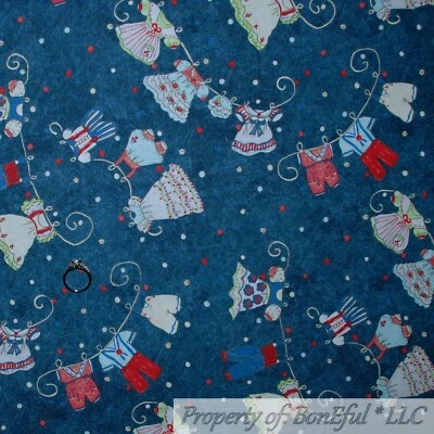 BonEful FABRIC FQ Cotton Quilt Blue Sky American Girl Clothes Line Dot Stripe US - Image 1 of 4