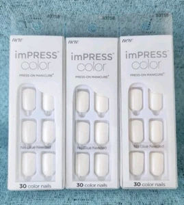 3 Lot of KISS Impress Press On Nails No Glue Needed Solid White Short Quick Easy - Picture 1 of 3