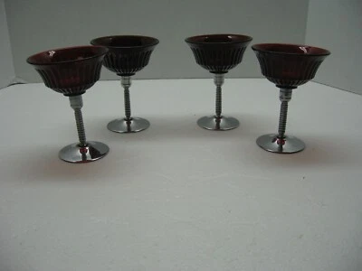 4 copos de coquetel de vinho aperitivo cordial vermelho rubi com haste cromada destacável MCM - Imagem 1 de 4