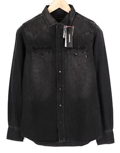 DIESEL New-Sonora Mens Shirt S RRP€120 Western Washed Black Spread Snap - Picture 1 of 11