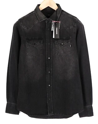 DIESEL New-Sonora Mens Shirt S RRP€120 Western Washed Black Spread Snap - Image 1 of 4