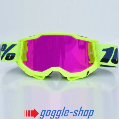 100% Percent Accuri 2 Motocross MX Gafas Fluo Amarillo W/ Rosa Lentes Espejo MTB - Imagen 1 de 4