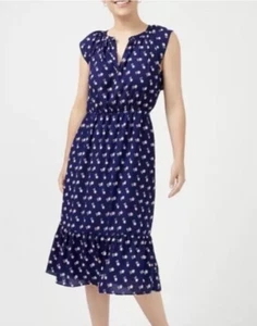 J Crew Flutter-sleve midi dress in bandana ditsy floral Navy & Pink sz M - Picture 1 of 10