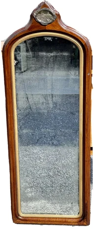 FRENCH VICTORIAN MAHOGANY INLAY SILVER SPRAYED LARGE MIRROR 72” Tall 24” Wide Cover