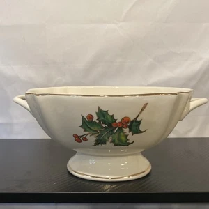 Teleflora Bowl on Pedestal Holly Berries Kitchen Dining Christmas Collectible - Picture 1 of 7