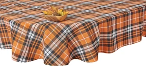 Printed Fabric Tablecloth 60x84"Oval,HALLOWEEN PLAID MULTICOLOR,ORANGE,BLACK,CCL - Picture 1 of 7