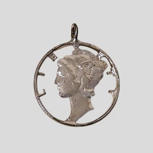Vintage Mercury Dime Cutout Coin Pendant Charm -Liberty Head Silhouette Jewelry - Picture 1 of 3
