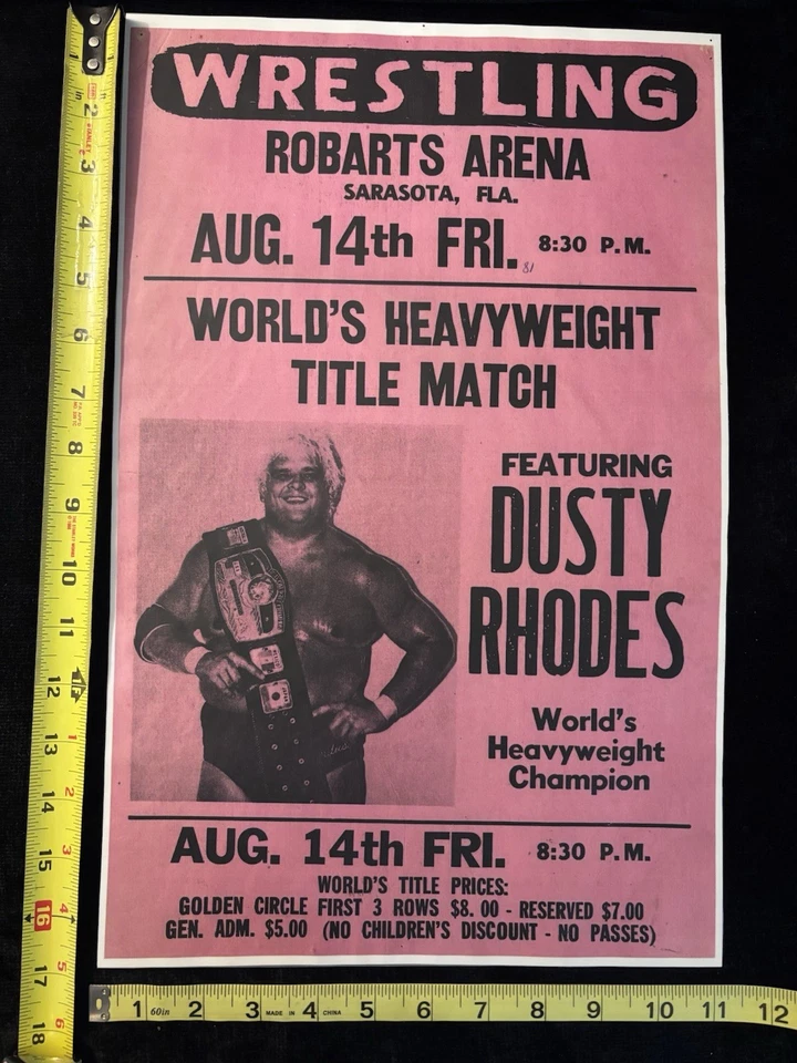 Réplica de póster de evento de lucha libre NWA Dusty Rhodes campeón de peso pesado 11x16 Foto 1 de 2