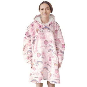 Erwachsene Fleece Hoodie Rosa Fun Kuscheln Sherpa Fleece Pullover Loungewear Decke  - Bild 1 von 2