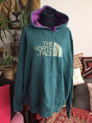 🦋Green North Face Hoody Sweatshirt Purple Hood Lining & Ties XL/TG 🦋 - Image 1 of 4