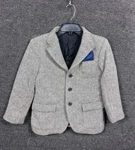 Polo Ralph Lauren Wool Blazer Herringbone Kids Sz 12 Gray Sport Coat ITALY MADE - Picture 1 of 16