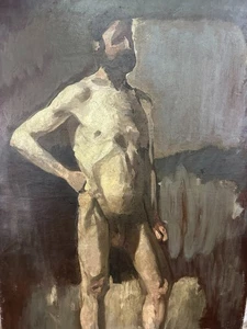 ANTIKES ÖLGEMÄLDE AKT PORTRAIT NACKTER MANN - Bild 1 von 9