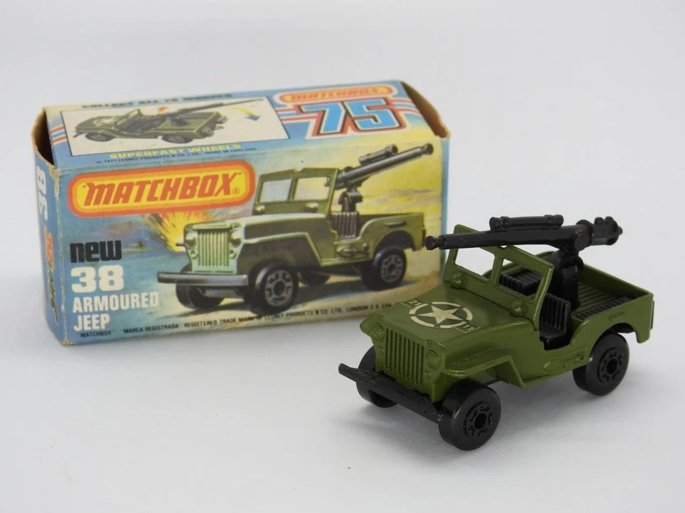 MATCHBOX SUPERFAST 38 ARMOURED JEEP SLEET N SNOW BASE MINT IN RARE BOX 1976-80 - Image 1 of 4