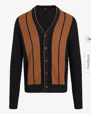 Cárdigan suéter abotonado EXPRESS negro/marrón EXPRESS para hombre, grande, NUEVO Foto 1 de 4
