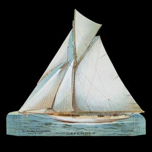 Boston Sunday Globe Die Cut 1895 Racing Yacht Defender Americas Cup Winner - Bild 1 von 6