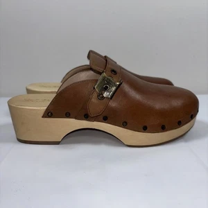 Dr. Scholls Original Brown Wood Clogs Sz 7 Mules Platform Studs Retro Y2K Chic - Picture 1 of 17