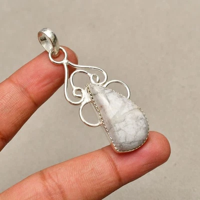 Howlith Edelstein handgefertigt 925 Sterlingsilber Schmuck Anhänger 2,08 Zoll - Bild 1 von 4