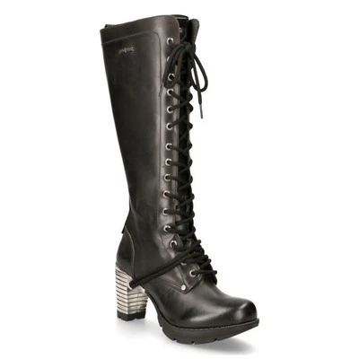 New Rock M-TR005-S1 High-Heeled Ladies Black Lace-up Knee High  Boots - Image 1 of 4