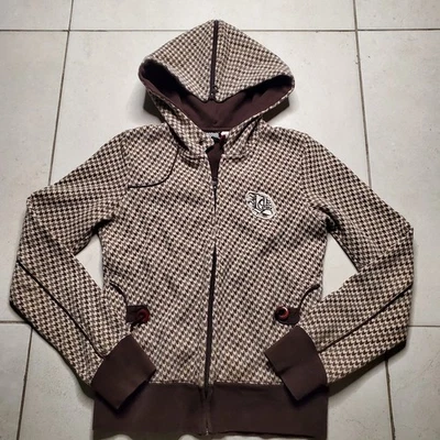 Vintage Volcom Hooded Jacket  beige houndstooth Size Medium Y2k Emo Goth Grunge - Image 1 of 4