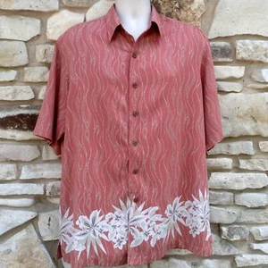 Camisa caribeña Hawaiana Aloha Friday Para Hombre L Mezcla de Seda Rojo Floral Borde Estampado - Imagen 1 de 10