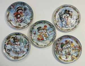 Set Of 5 Vintage Frosty Collector Porcelain Plates 8” Christmas Holiday - Picture 1 of 8