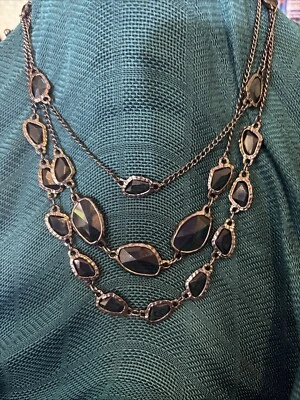 chico's piedras facetadas azul oscuro, con 3 capas de collar de acero inoxidable negro Foto 1 de 4