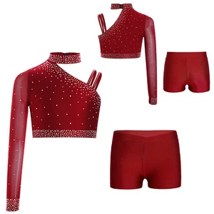 Kids Girls Crop Top With Shorts Latin Shirt And Bottoms Sparkly Tracksuit Jazz - Picture 1 of 90