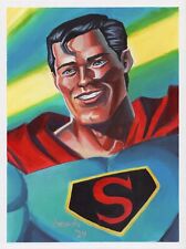 ORIGINAL PAINTING Superman Golden Age Portrait 9x12 comic pop Fleischer fan art