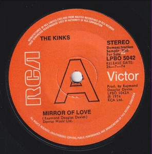 The KINKS * Mirror Of Love * 1974 UK PROMO 45 * Listen! - Picture 1 of 2