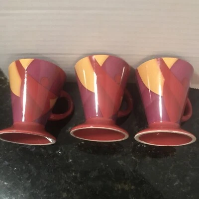 Lot 3-ESPRESSO Ceramic Mug Modern Abstract I SOURCE INC Red Gold Purple — 第 1/4 张图片