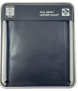 Black Rugged Rare Full Grain Cowhide Leather Handmade Bifold Wallet w Metal box - Picture 1 of 7