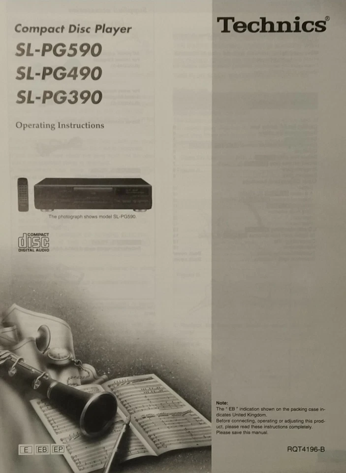 Technics - SL-PG590 - SL-PG490 - SL-PG390 - Operating Instructions - USER MANUAL - Image 1 of 1