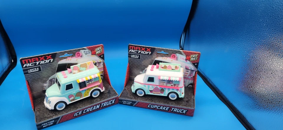 Maxx Action Ice Cream & Cupcake Trucks Friction Motor Lights And Sounds