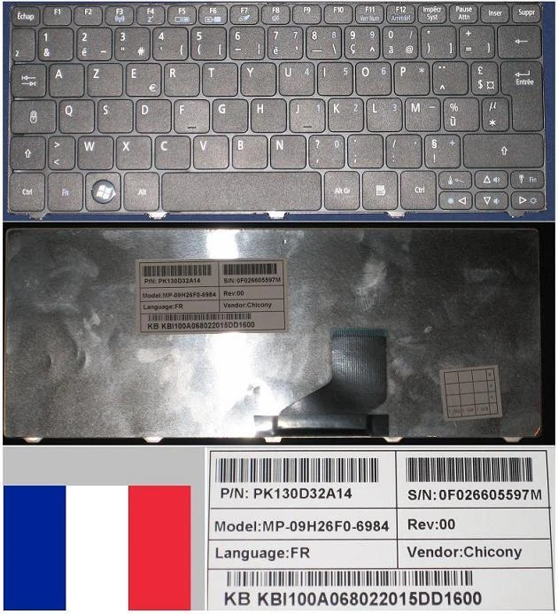 Keyboard AZERTY French Gateway LT21 532H D260 MP-09H26F0-6984 KB.I100A.068 Black - Image 1 of 1