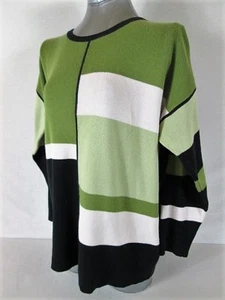 Yarnworks womens Large petite 3/4 SLEEVE GREEN BLACK COLOR BLOCK SWEATER (V)P - Picture 1 of 7