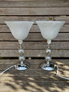 Pair of Dunelm Art Nouveau Style 2 Glass Ball Table Lights Lamps Chrome White - Picture 1 of 12