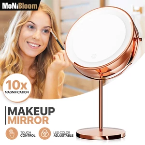 Lighted Makeup Vanity Mirror Round Metal Tabletop 3 Colors,1x/10x Magnification - Picture 1 of 9