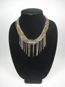 Necklace 19 inch Silvertone Jewelry Women Choker Multi Strand Fringe Punk Biker - Picture 1 of 3