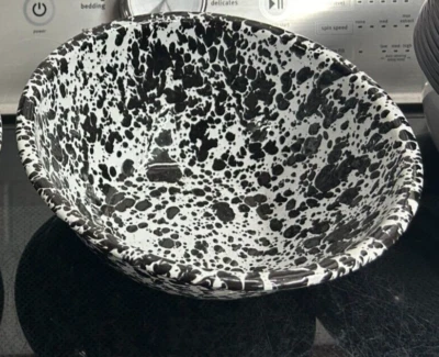 Nuevo cuenco para servir esmaltado Crow Canyon estilo mármol negro D18BLM 2 cuartos 8" Foto 1 de 3