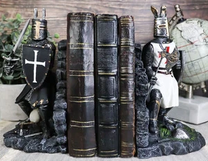 Black And White Medieval Crusader Knight Bookends Statue 7.5"H Set Suit Of Armor - Picture 1 of 10