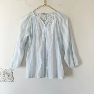 Tucker The Classic Blouse Baby Blue and White Striped Smocked Silk Shirt XS - Picture 1 of 8