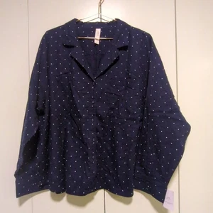 NWT AUDEN Size XL Womens Blue Polka Dot 100% Cotton Long Sleeve Pajama Top - Picture 1 of 5