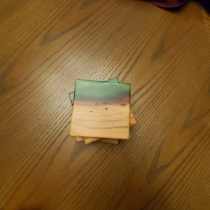New Set of 4 Modern Handmade yellow pine and green epoxy Coasters reclaimed Wood - Picture 1 of 5
