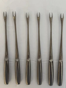 Stainless Steel Cocktail Forks / Seafood Picks Italy 4.5 Inches Set Of 6 VTG MCM - Picture 1 of 13
