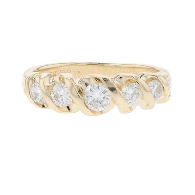 .53ctw Round Cut Diamond Bar-Set Wedding Band Ring 14k Yellow Gold Size 5.25 - Image 1 of 4