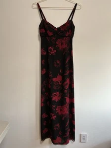 Vintage Nicole Miller Y2K Black Red Gothic Floral Fairy Sequin Silk Dress Size 0 - Picture 1 of 9