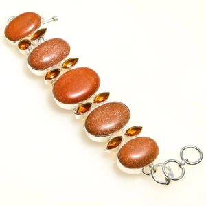 Golden Sunstone & Citrine 925 Silver Ethnic Bracelet 7-7.99" B797237 - Picture 1 of 3