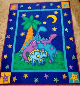 Baby Blanket Quilt Dinosaurs & Stars Prequilted Wall Hanging Floor Pallet - Picture 1 of 6